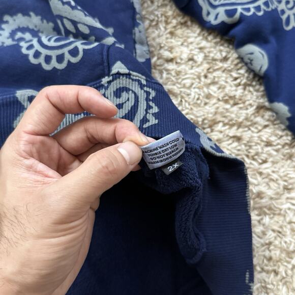 NWT $450 Alchemist Paisley Print Blue Cotton Hoodie Distressed Men’s Size XXL - Picture 12 of 15